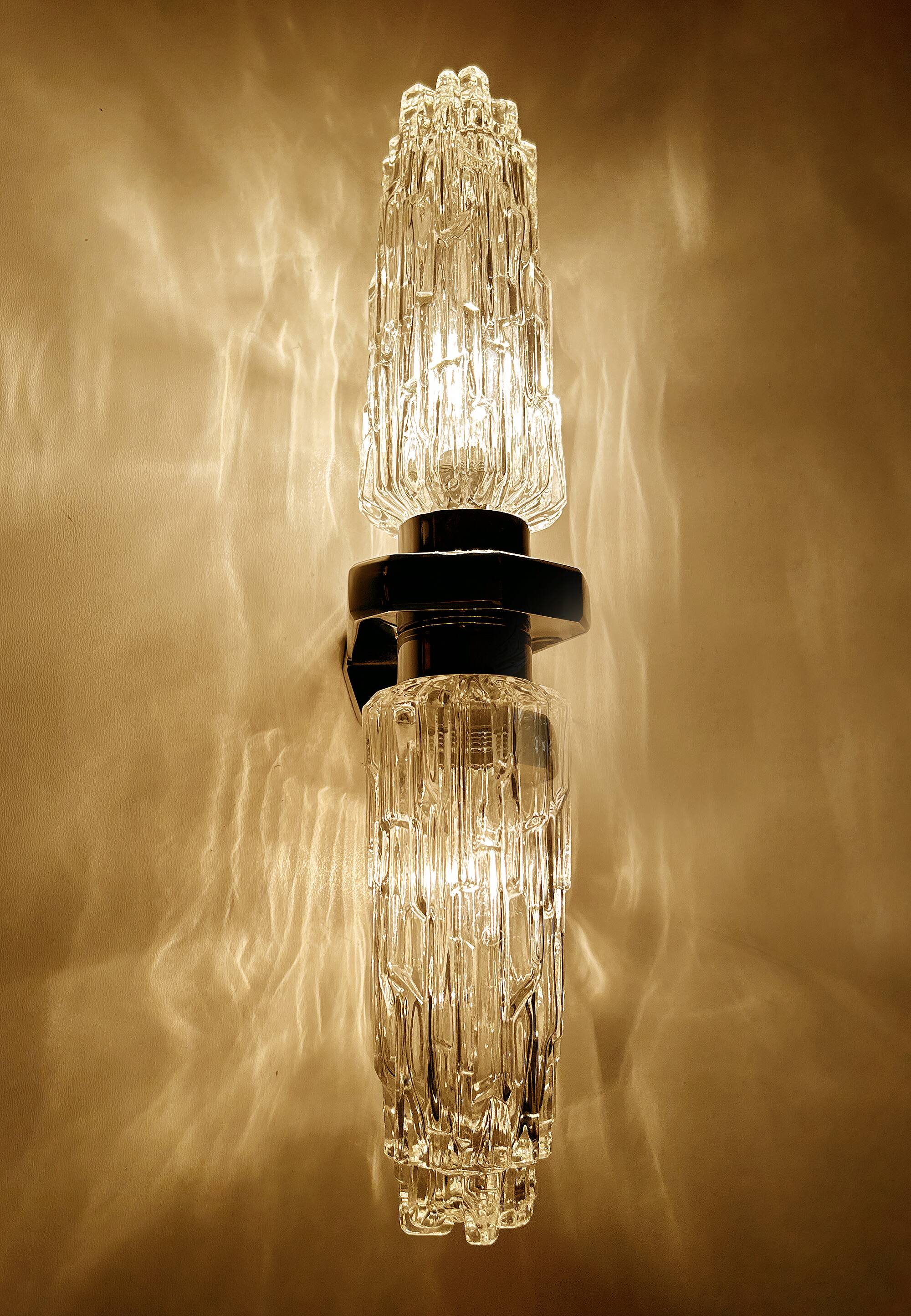 Pair of large vintage chrome glass wall lights