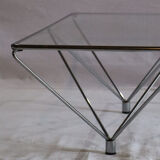 Minimalist coffee table in chrome metal and glass