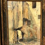 Watercolor by Emile Gudin (1874-1957), rue de Riez, southern town