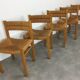 Set of 5 chairs in wood and straw, 60s