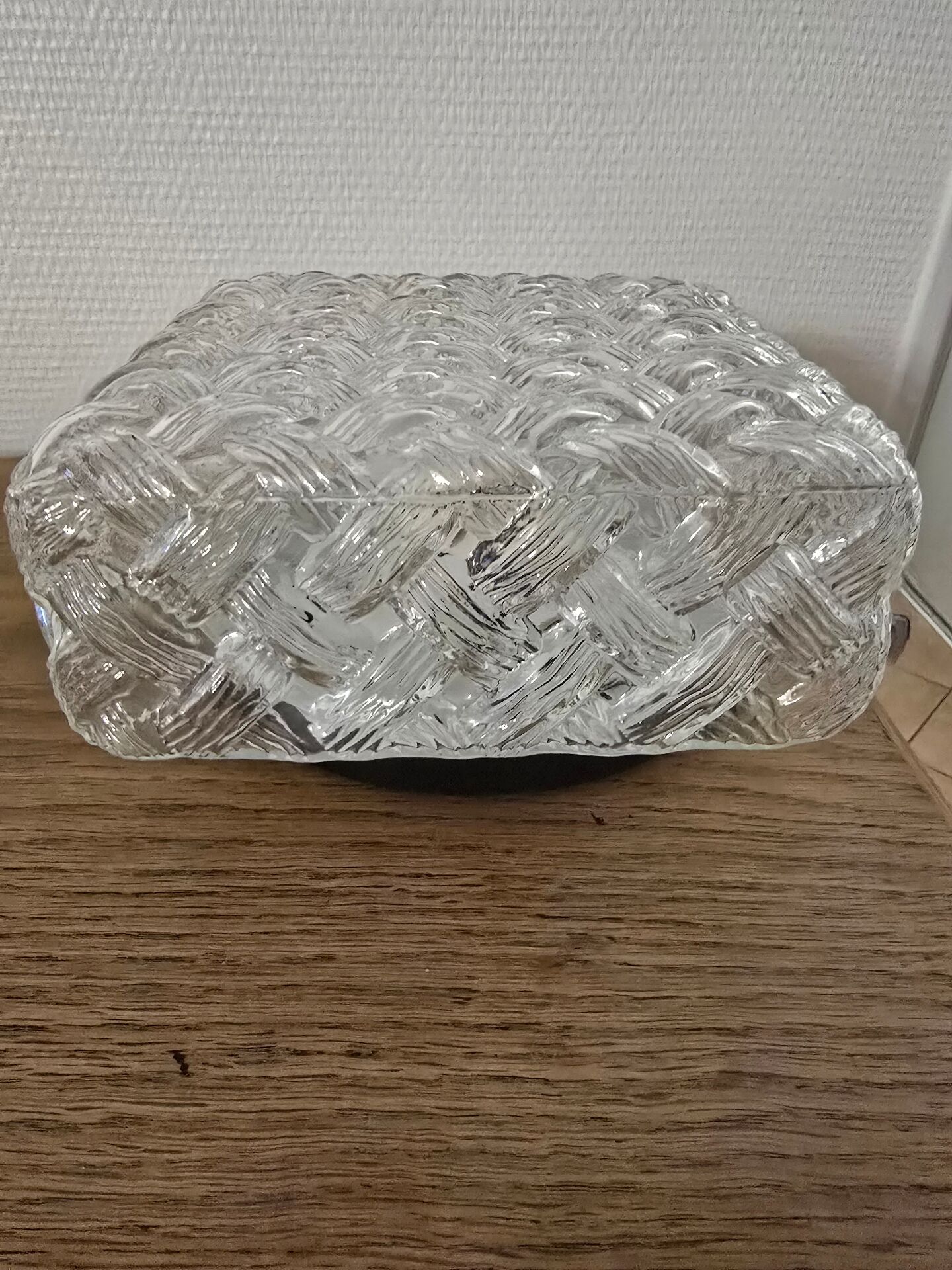 Vintage square ceiling light in woven moulded glass