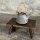 Small auxiliary stool in dark brown upcycled teak wood, engraved (3275)
