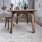 1950s rattan table with ceramic top