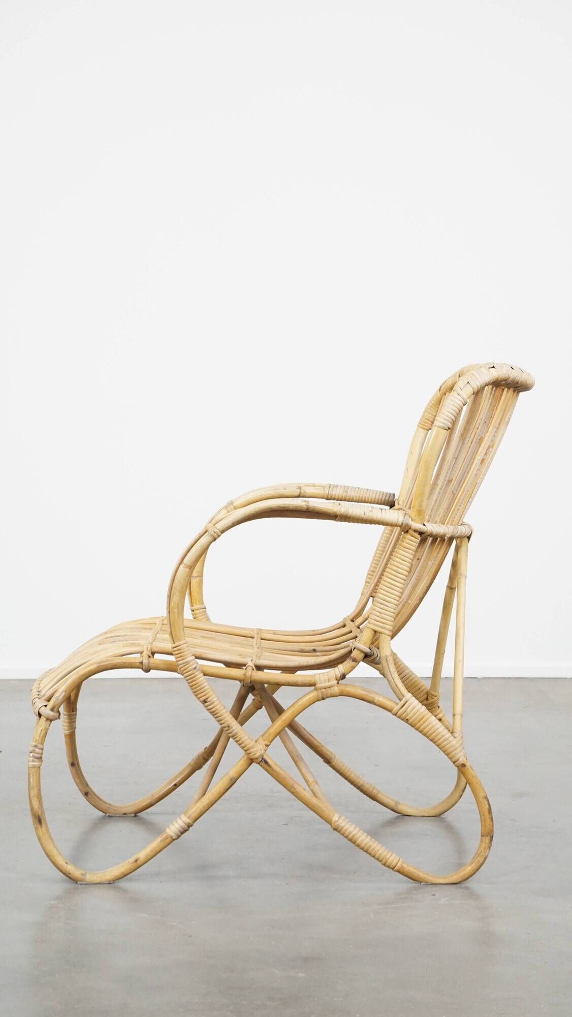 Vintage 1950s Dutch design rattan armchair with organic shapes