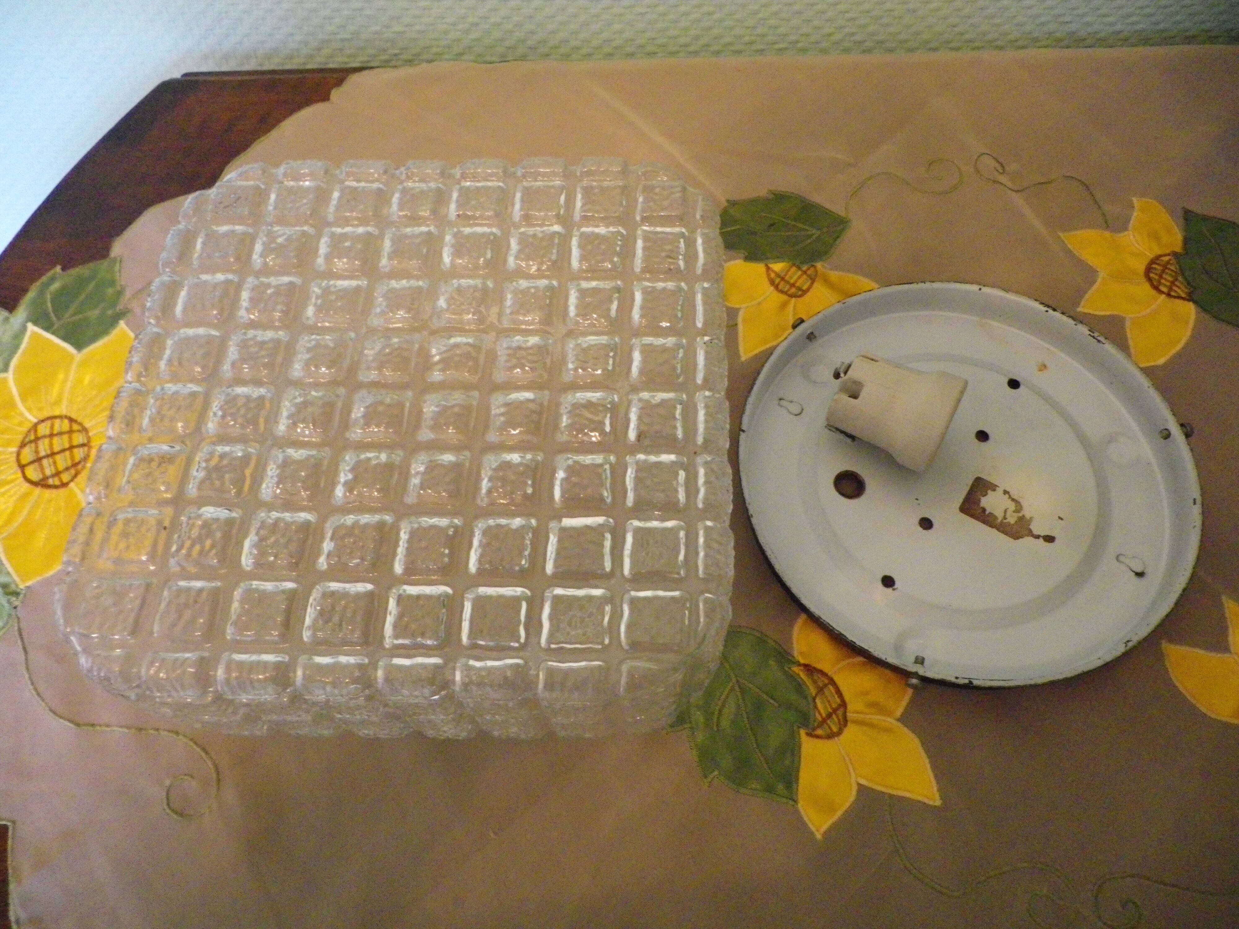 Pressed glass ceiling light, porcelain socket