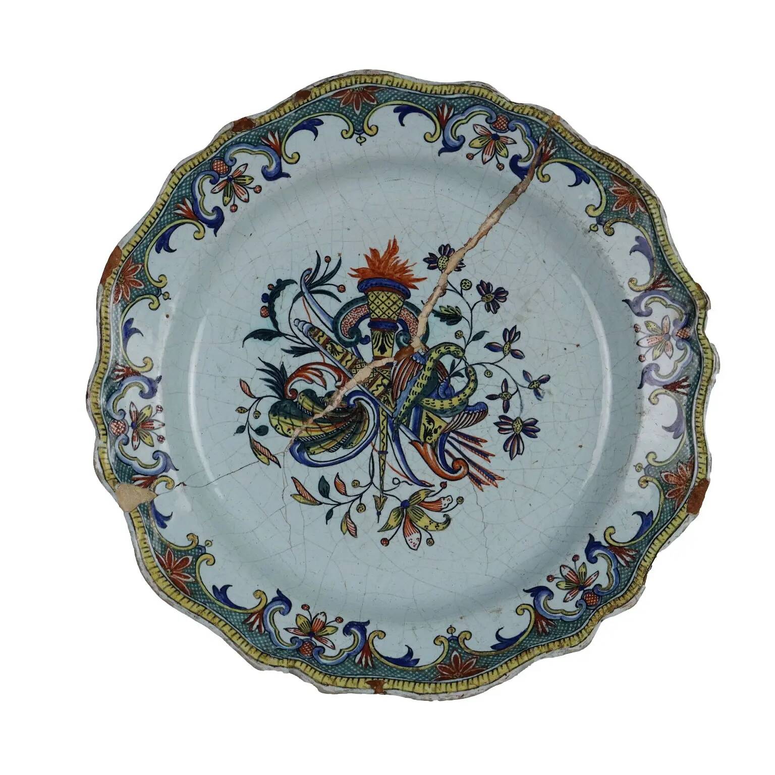 Antique plate in Rouen faience, France, mid-19th century