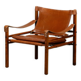 Arne Norell Sirocco Safari Lounge Chair in stained Ash and Brown Leather