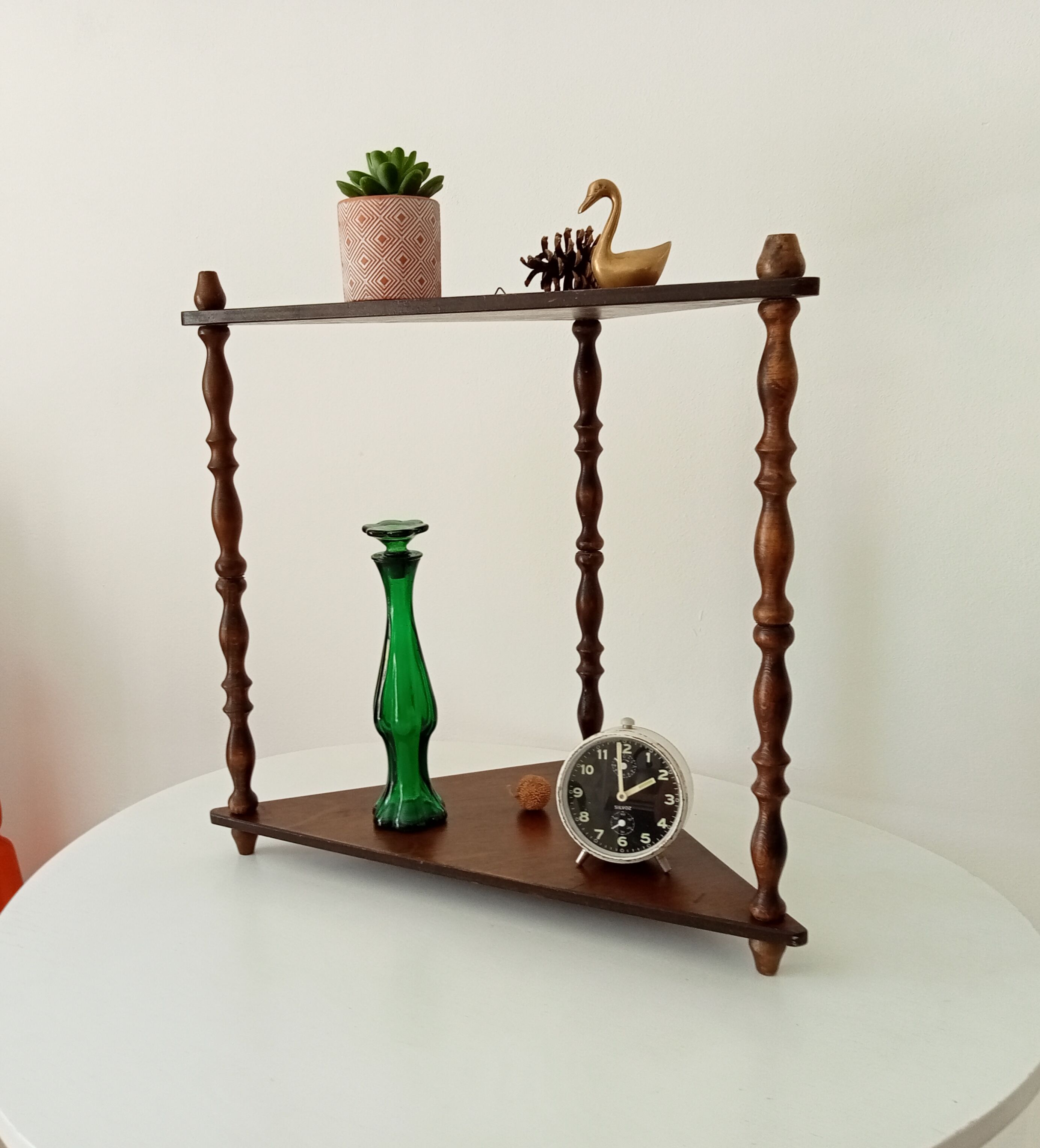 Vintage turned wood wall shelf