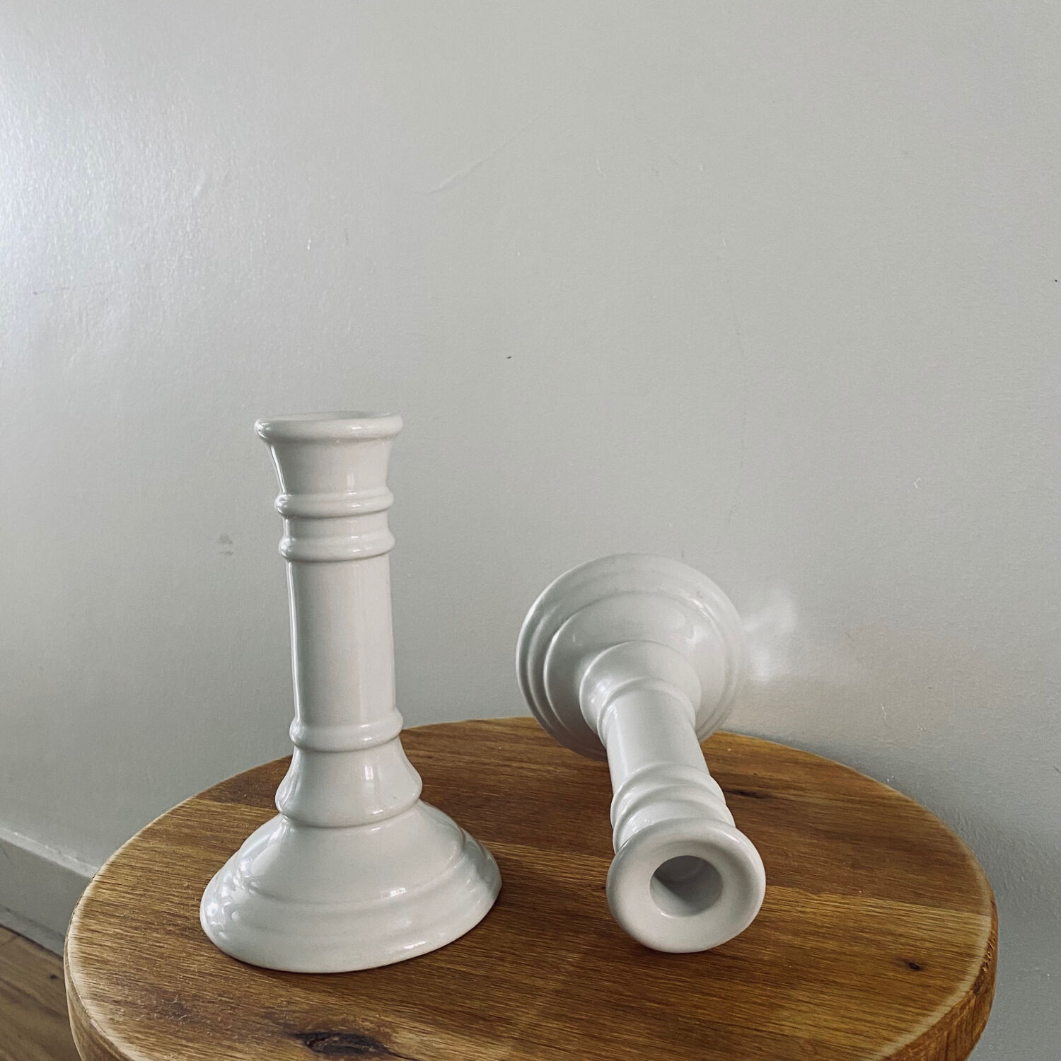 White candle holders