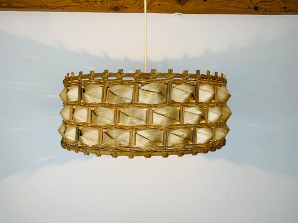 Suspension rotin et feuilles de palme style jungle chic