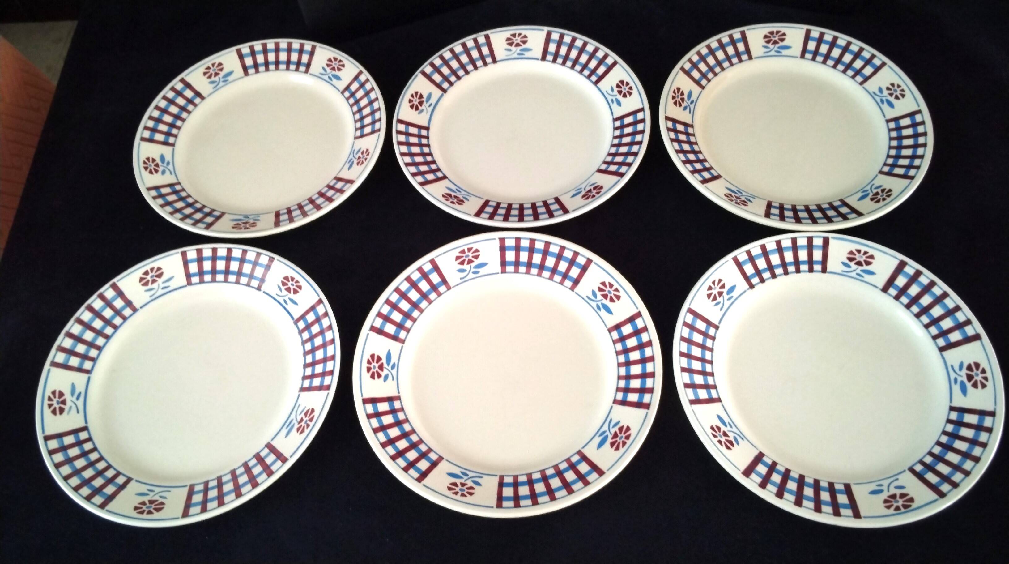 6 flat plates made of semi-porcelain from Badonviller