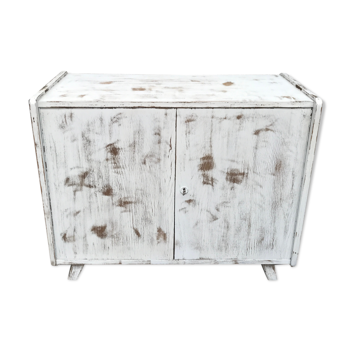 Buffet bahut vintage 1950 pieds compas patine blanche