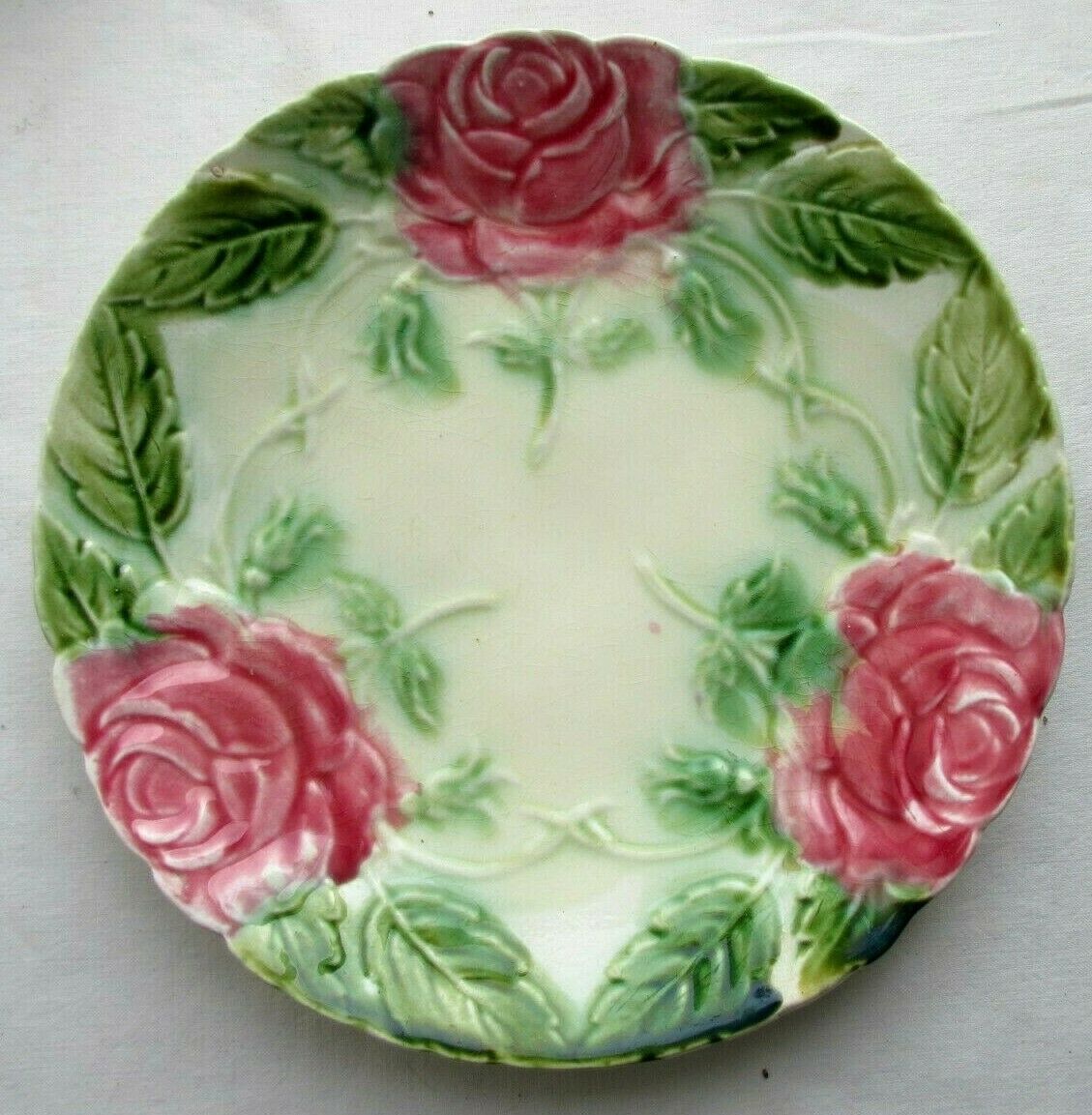 6 Plates dessert in Art Deco barbotine The ROSES of Onnaing, brand with bugle