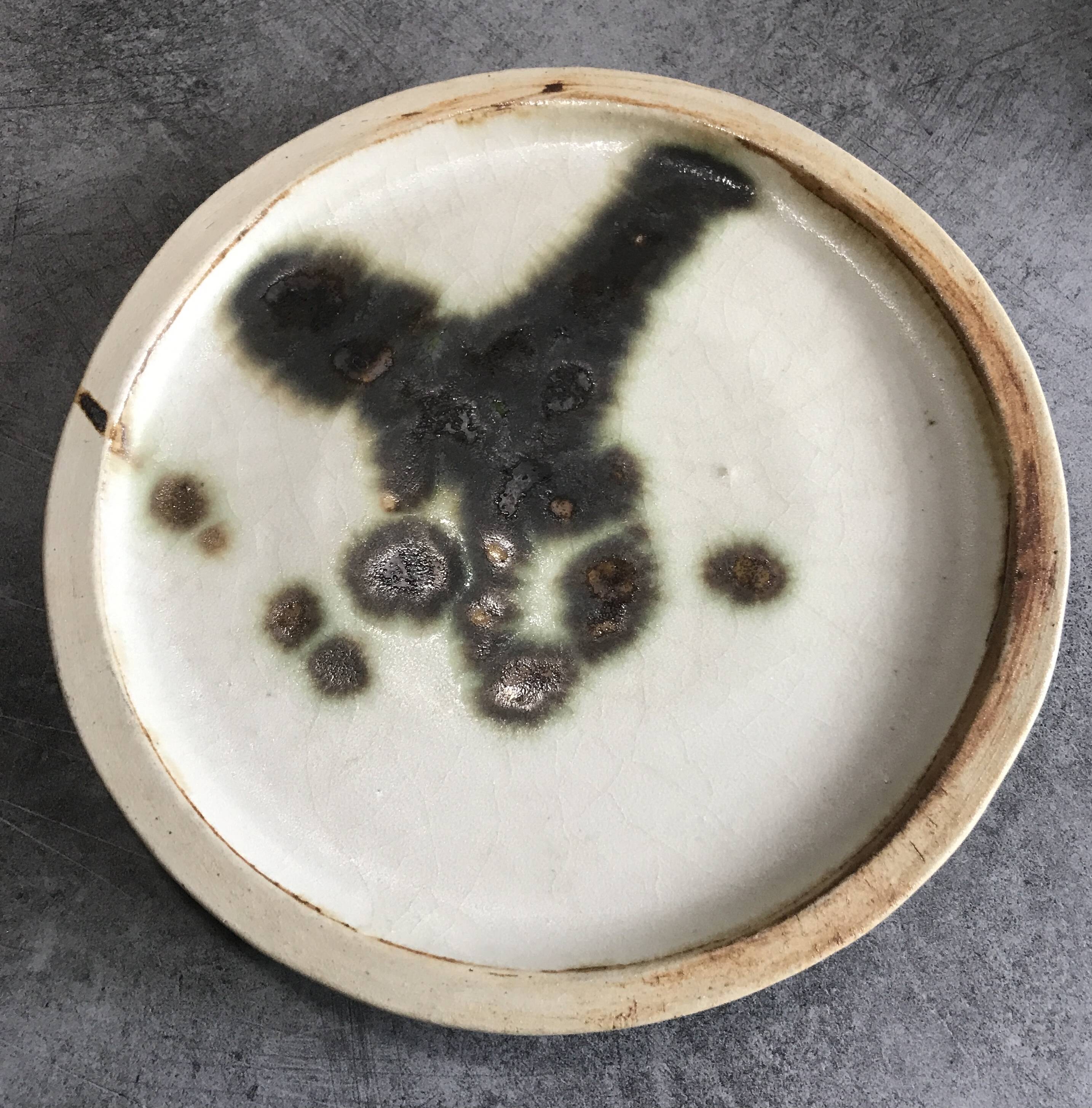 Small vintage plate from the La Colombe pottery, Vallauris artistic effect stoneware