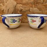 Paire ancienne tasse pornic céramique blanc bleu france vintage #b286