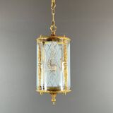 Louis XVI style lantern in gilded bronze and engraved glass, 20th century.