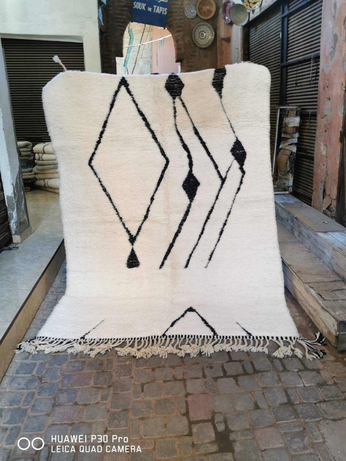 Tapis Berbère Blanc « Diamant d'Atlas » 3*2m