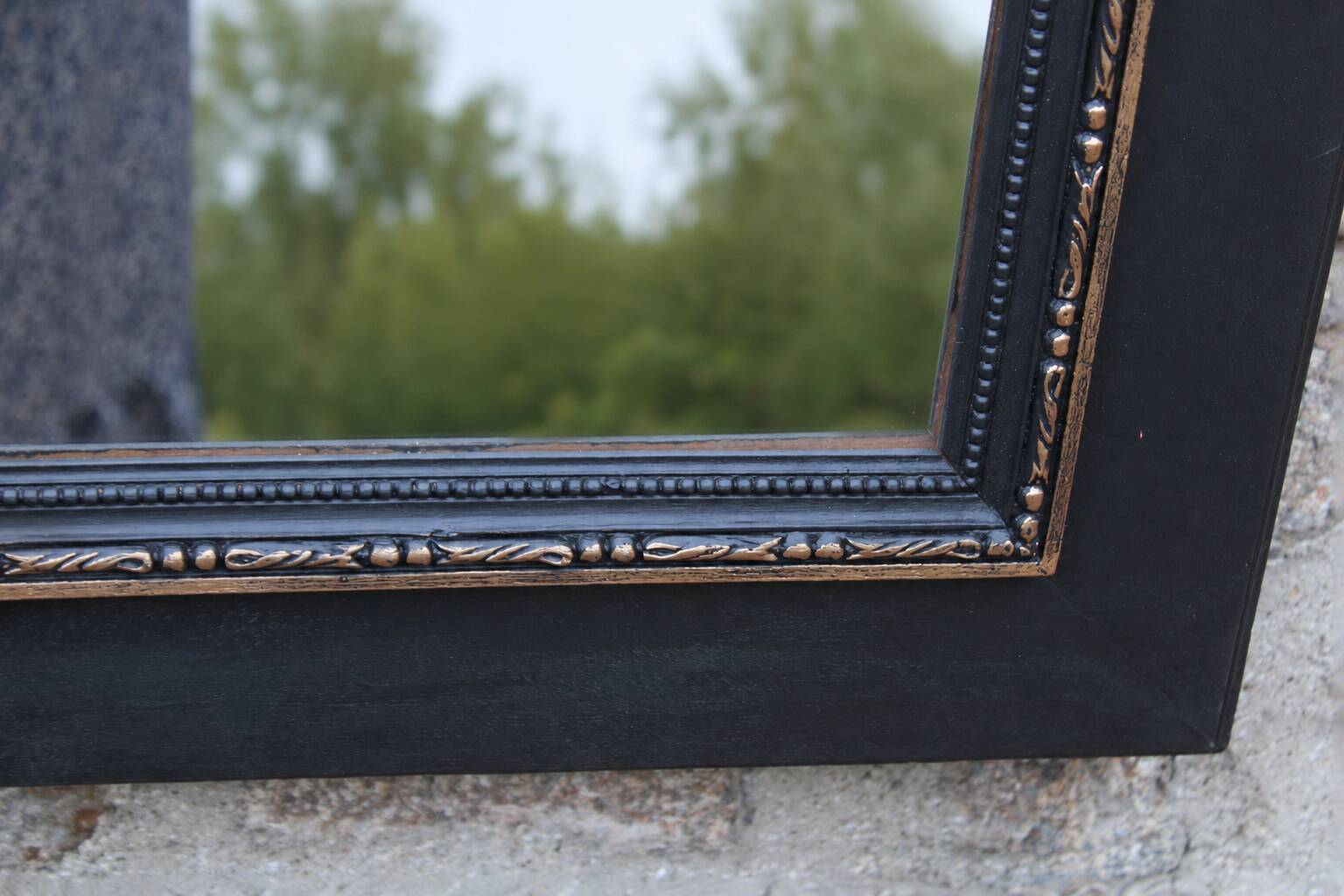 Vintage black and gold wooden mirror with a pediment – Napoléon III style