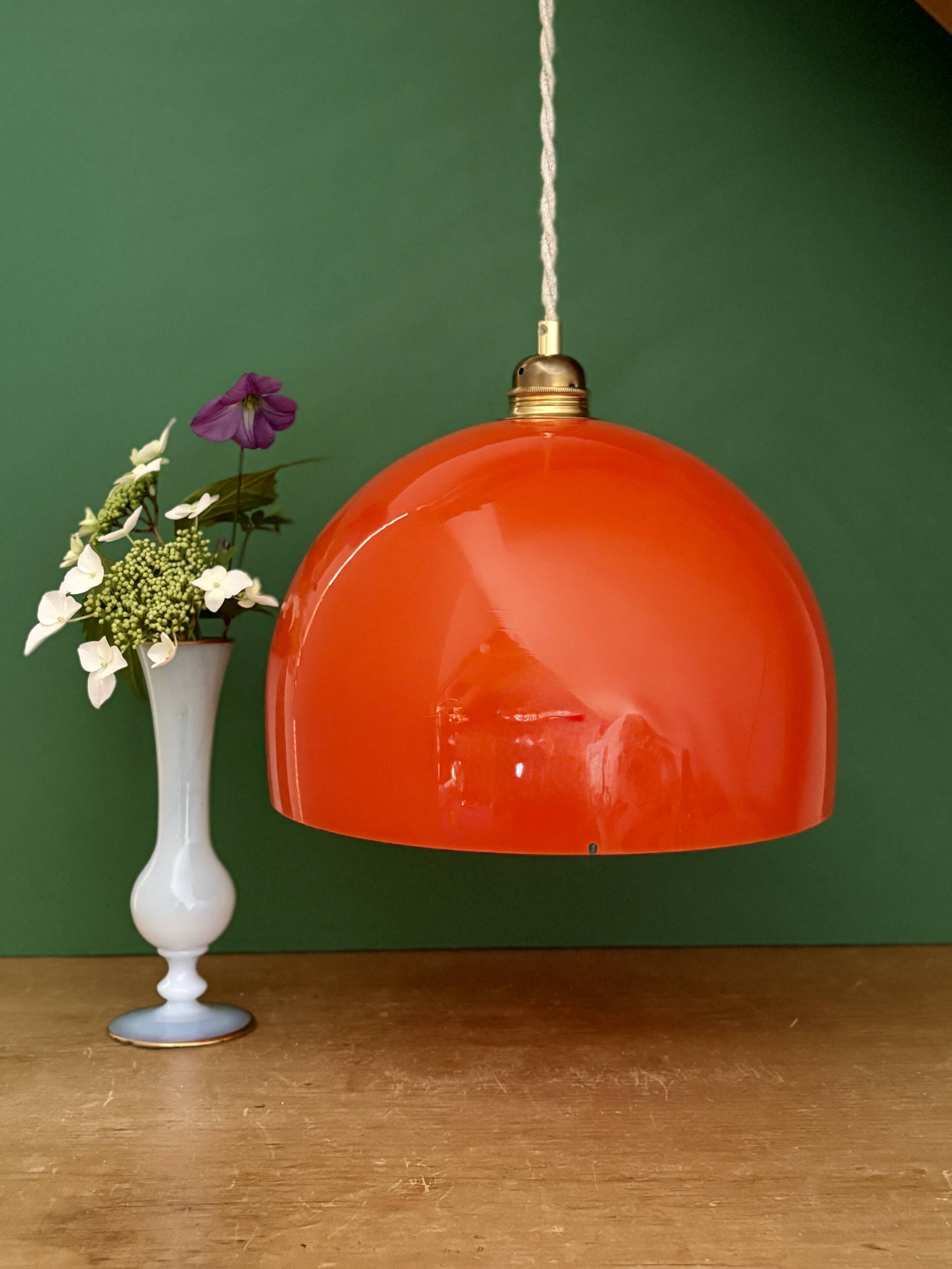 Vintage orange glass pendant globe