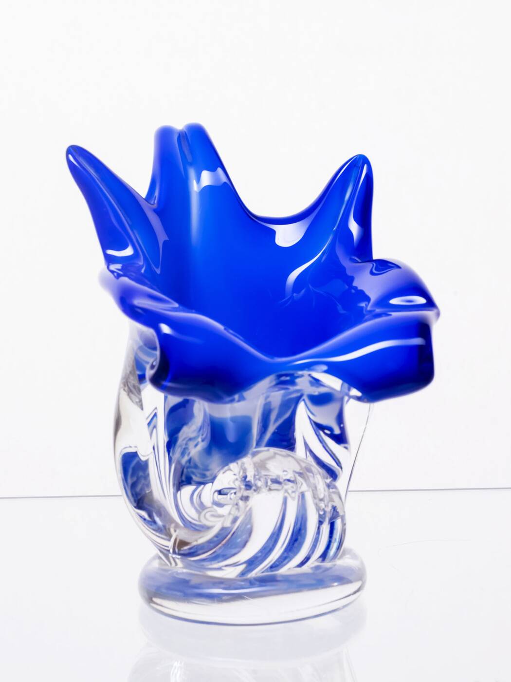 Blue Hand-Shaped Glass Vase, 1970s