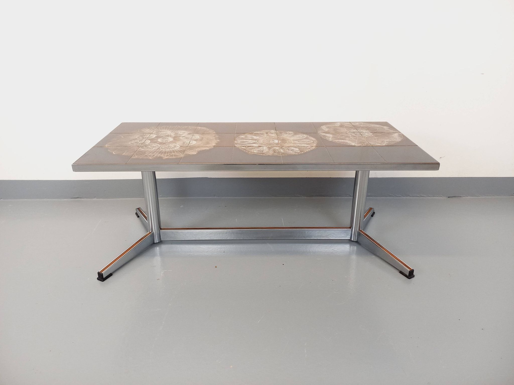Vintage ceramic and chrome metal coffee table from the 70s