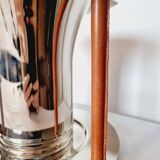 Magnifique Seau à Champagne pour 6 verres au Design Années 70 en Métal Argenté et Cuir.