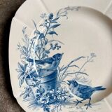 Hollow plate Gien in blue ironstone, "Birds" service circa 1870 no. 6