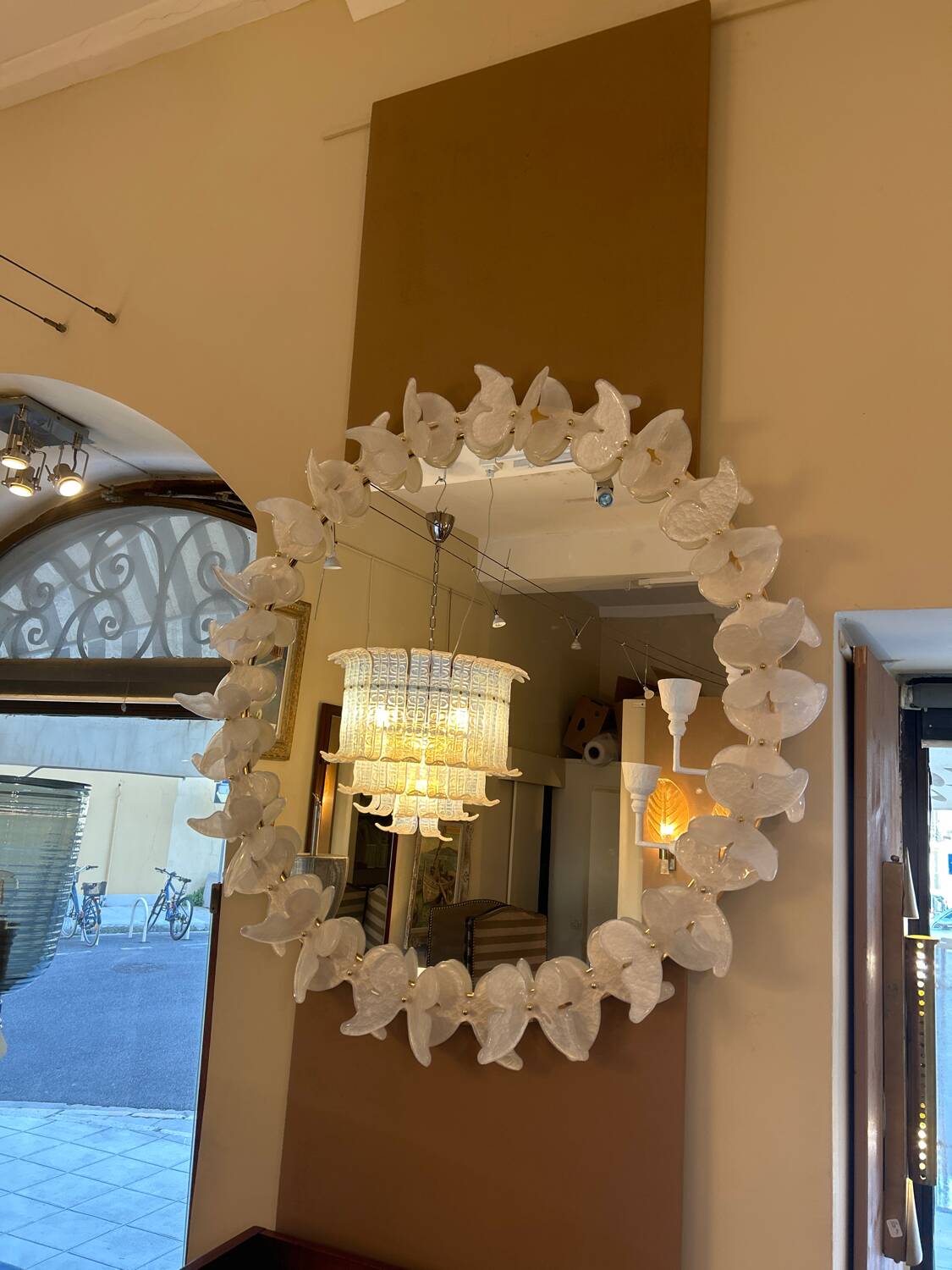 Murano mirror, white butterflies