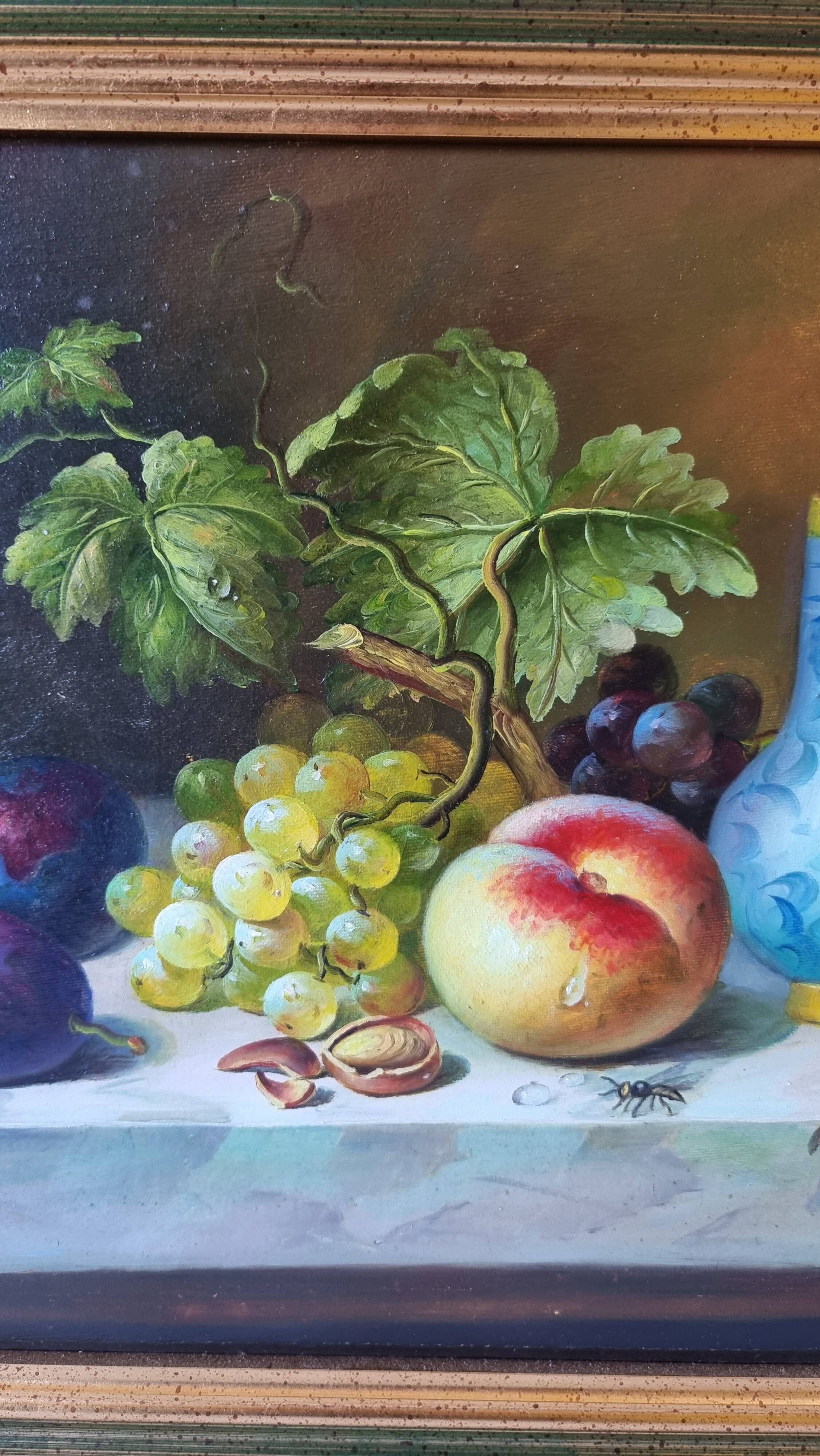 Original oil on canvas signed by Antonio De Giovan, classical still life.