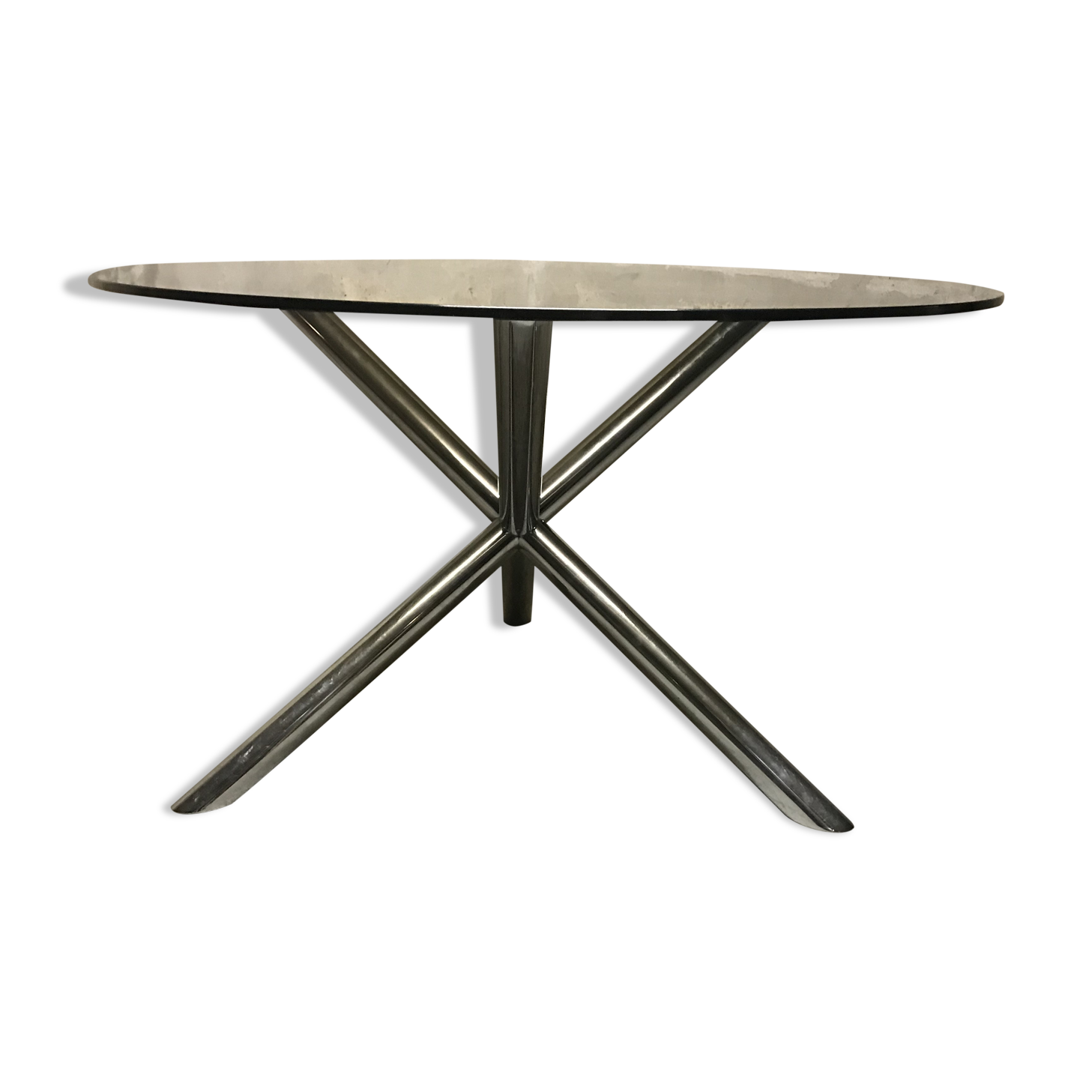 Vintage  glass and chrome round dining table 1970