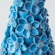 Turquoise glazed ceramic floral table lamp from Manises mid-century, with a new silk shade.