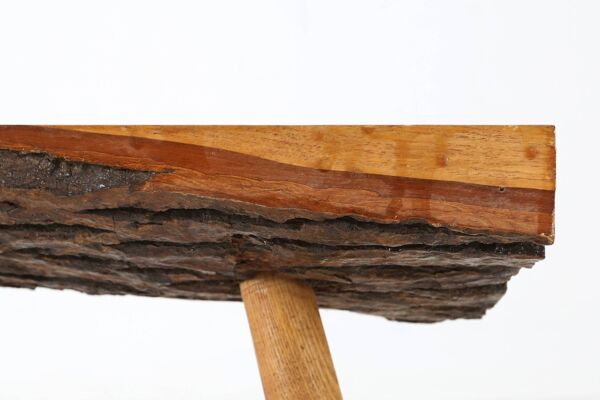 Table basse en tronc d'arbre brutaliste en chêne massif, vers 1950