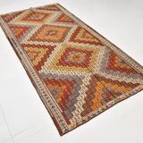 Deep Burgundy & Mustard Yellow Star Pattern Turkish Kilim Rug, 145x282 Cm