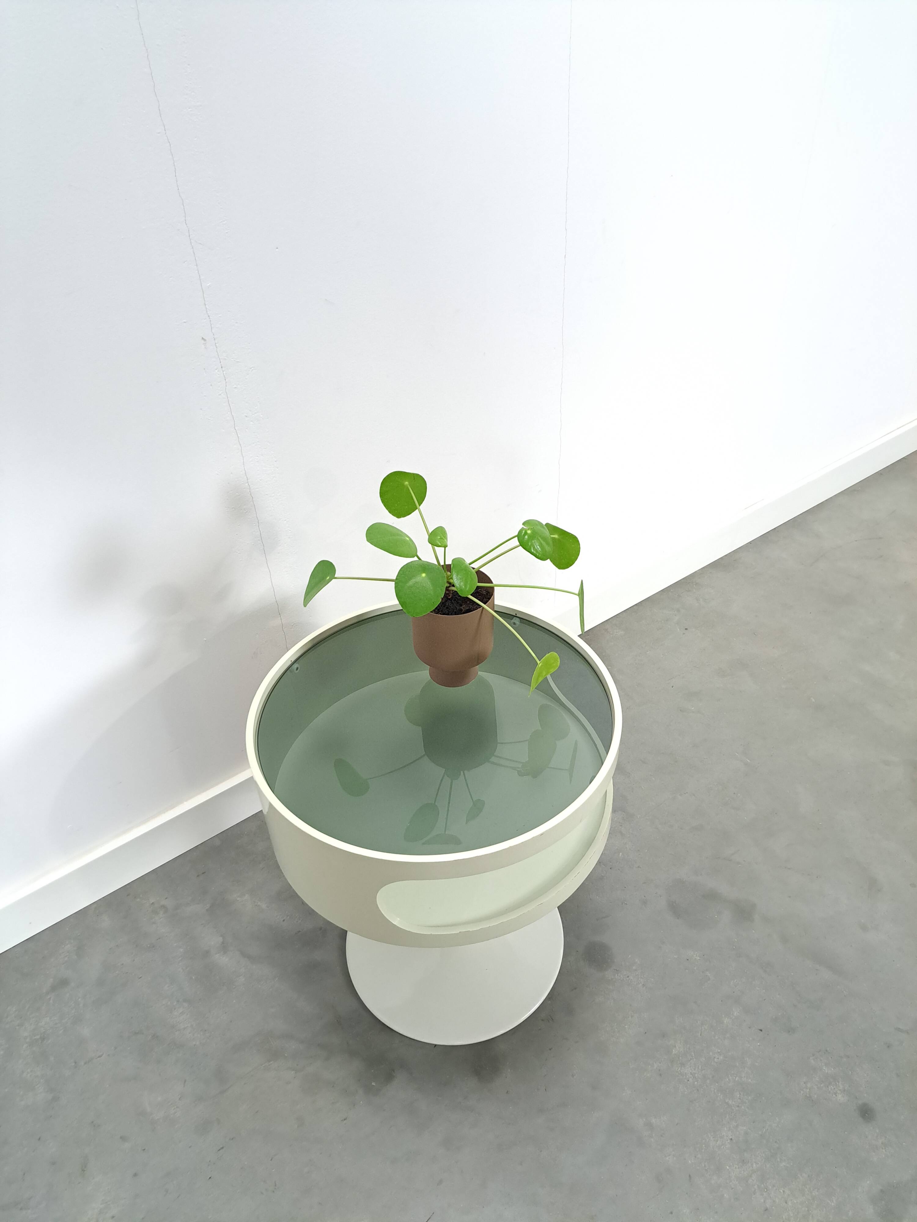 Space age design tafel Opal Möbel met rookglazen blad