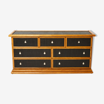 Chest of drawers bamboo rattan brass French Riviera 1960