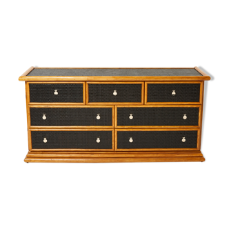 Chest of drawers bamboo rattan brass French Riviera 1960