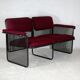 Black honeycomb steel sofa, burgundy fabrics, Italy, circa 1970