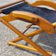Old deckchair deck chair in wood and black leather - 40s