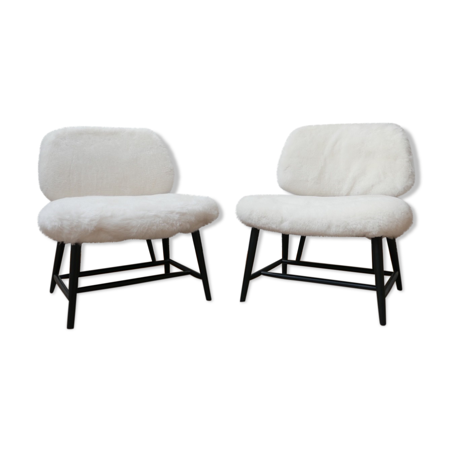 Pair of Alf Svensson 'TeVe' sheepskin shearling lounge chairs