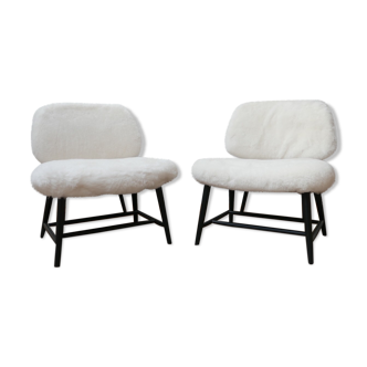 Pair of Alf Svensson 'TeVe' sheepskin shearling lounge chairs