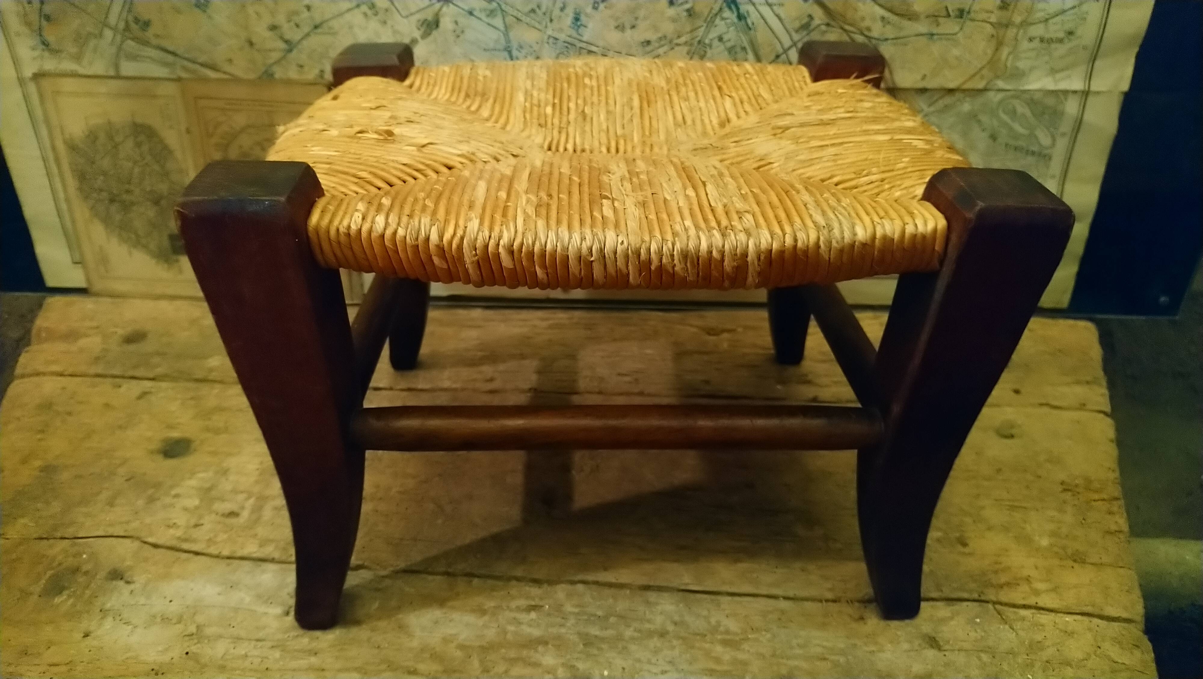 Children's straw chair and oak stool