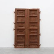 Large 17th century Monastery doors in terracotta lacquered oak, Portugal