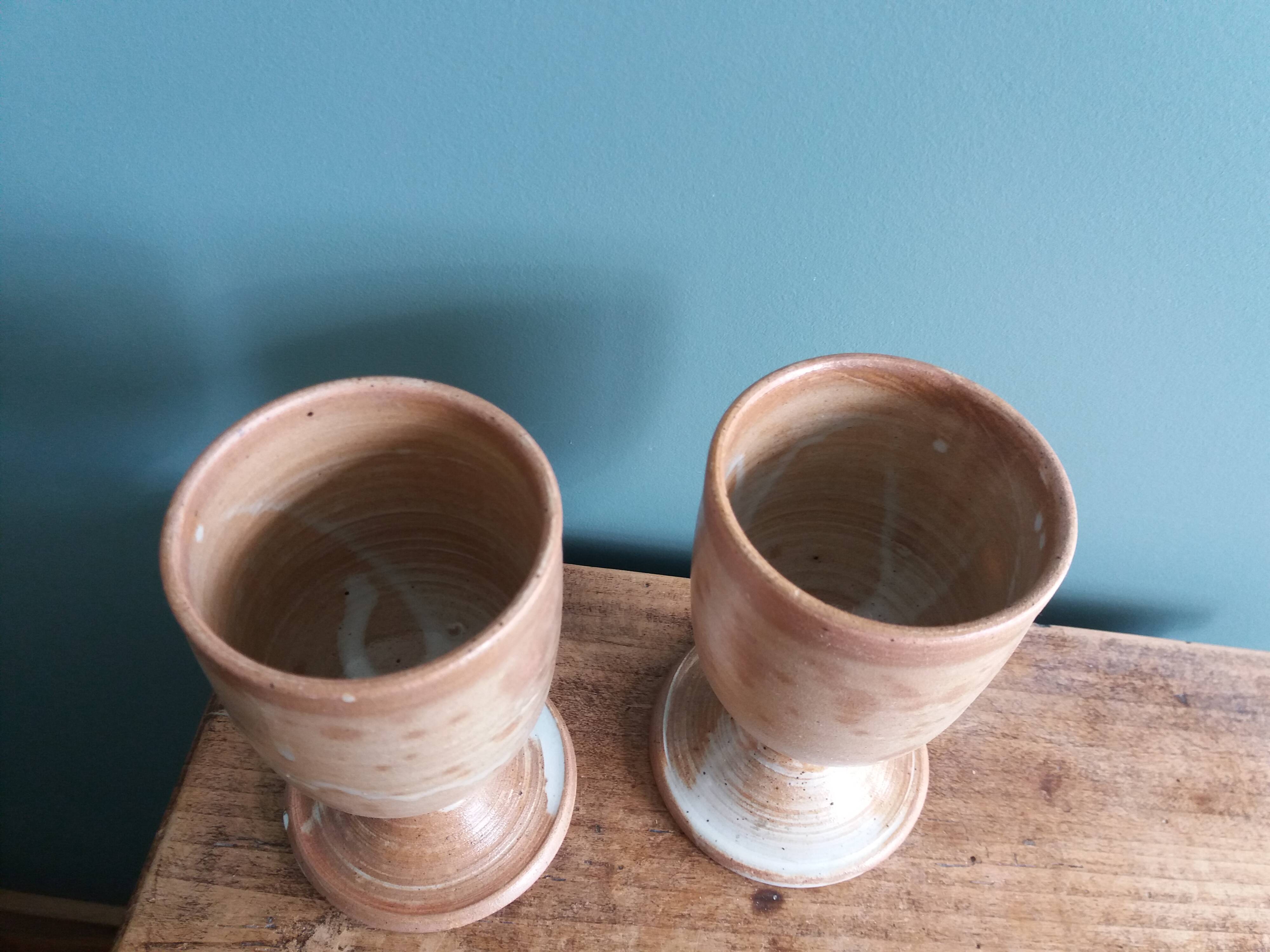 Stoneware Mazagrans stemmed glasses and cups from Puisaye