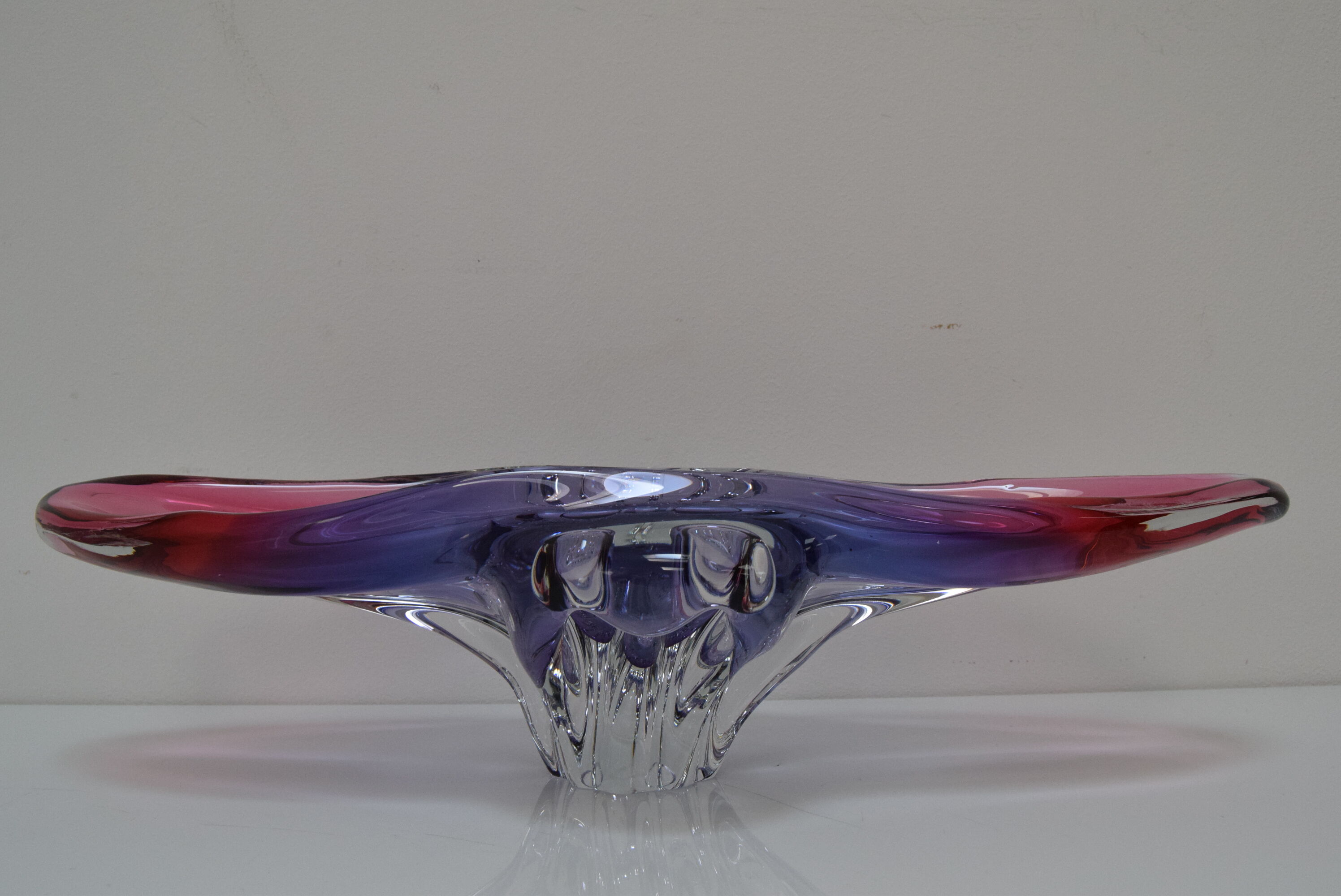 Art Glass Oblong Bowl by Josef Hospodka for Glasswork Chřibská,1960'