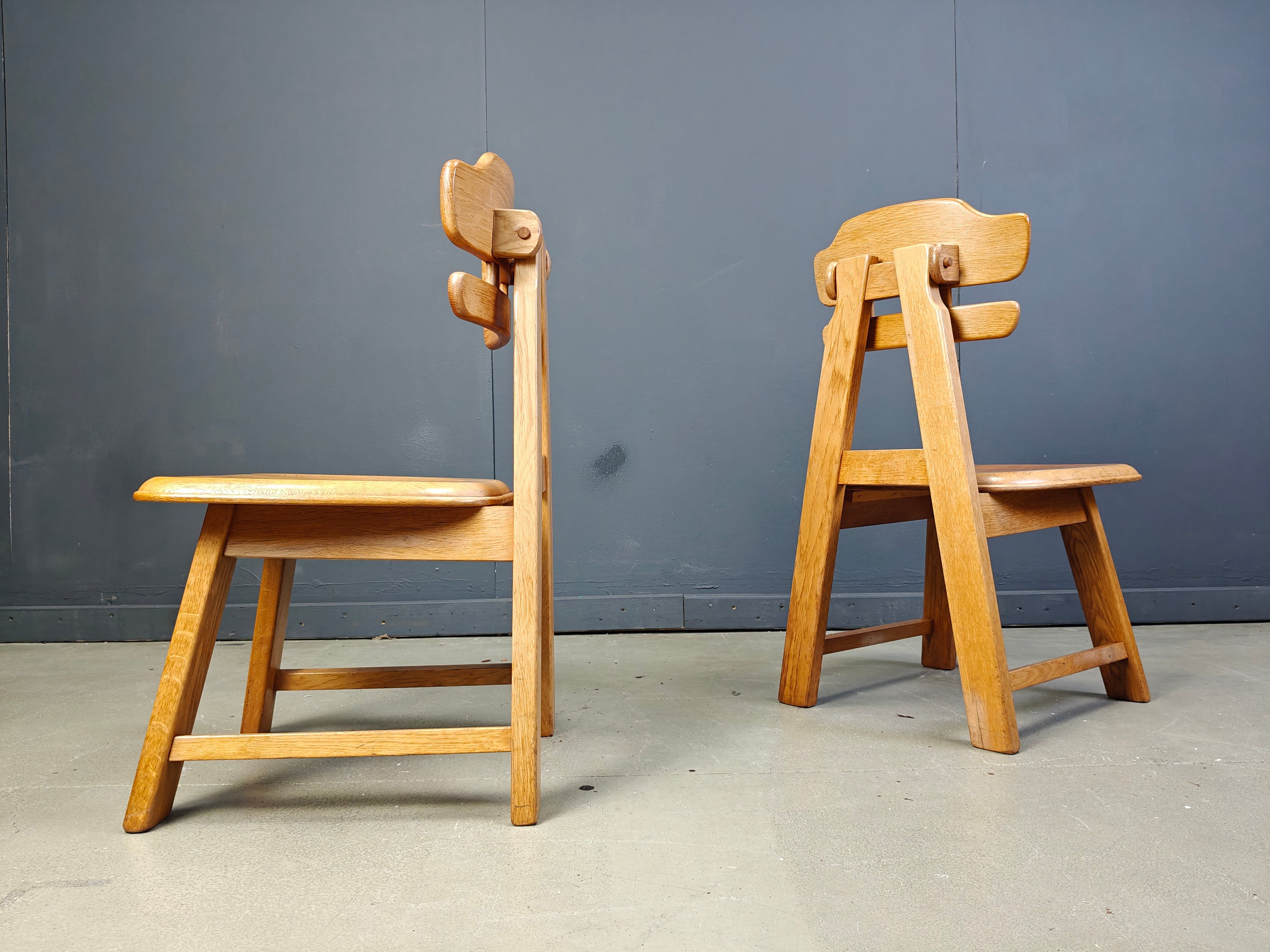 Vintage Dutch brutalist oak dining chairs, 1960s