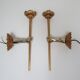 Pair of vintage patinated golden metal hand sconces