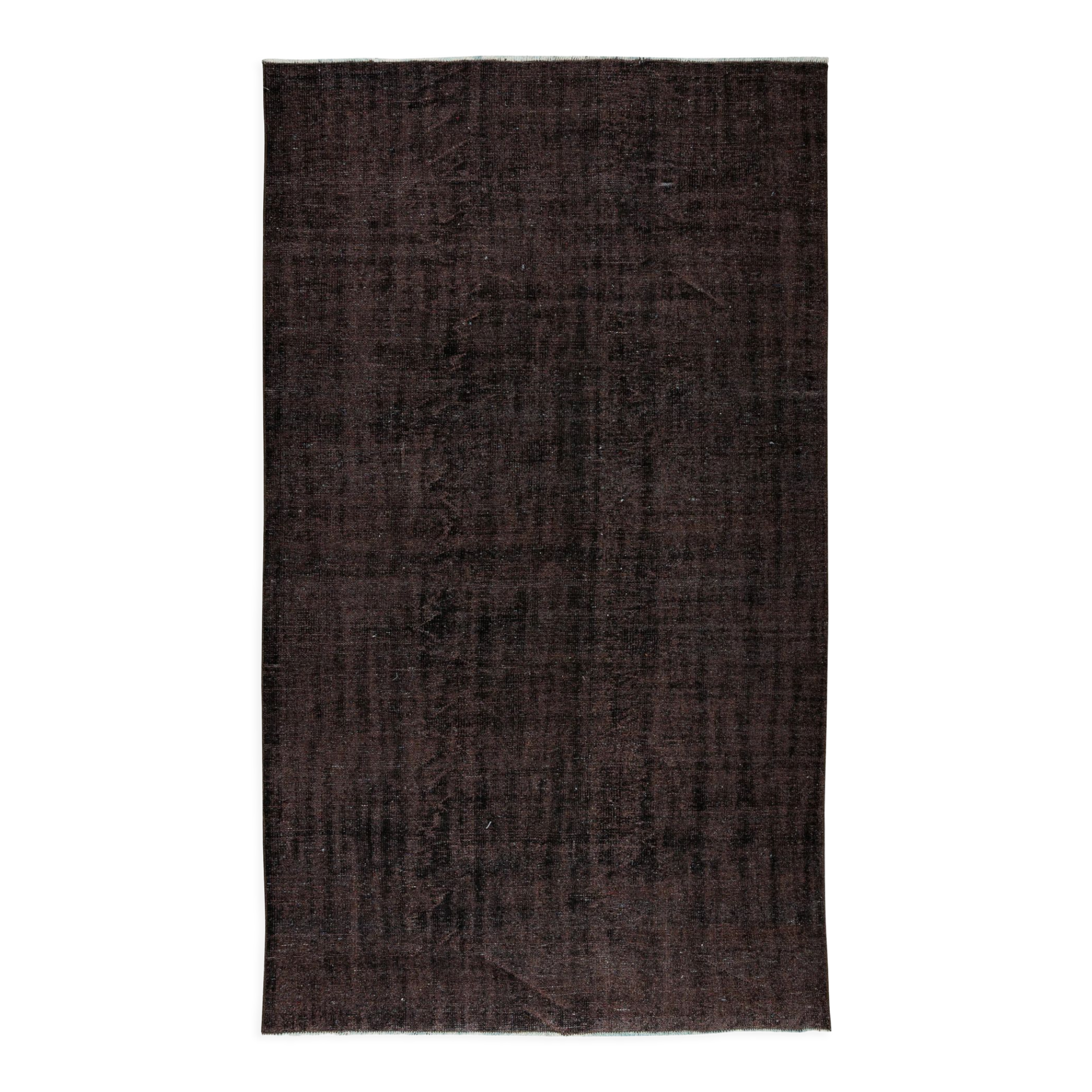 Turkish handmade vintage wool area rug over-dyed in brown (tek0743)