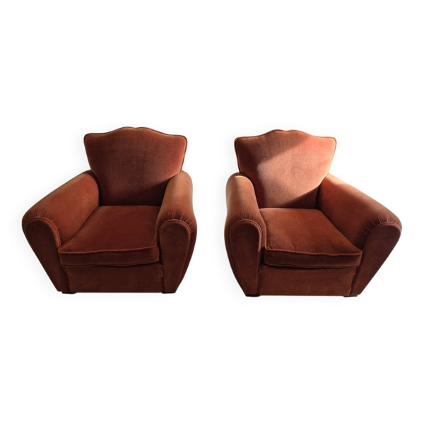 Lot de 2 fauteuils club moustache en velours