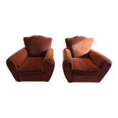 Set of 2 moustache club armchairs in velvet