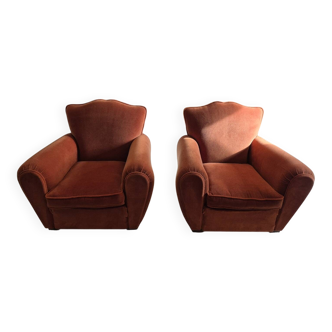 Set of 2 moustache club armchairs in velvet